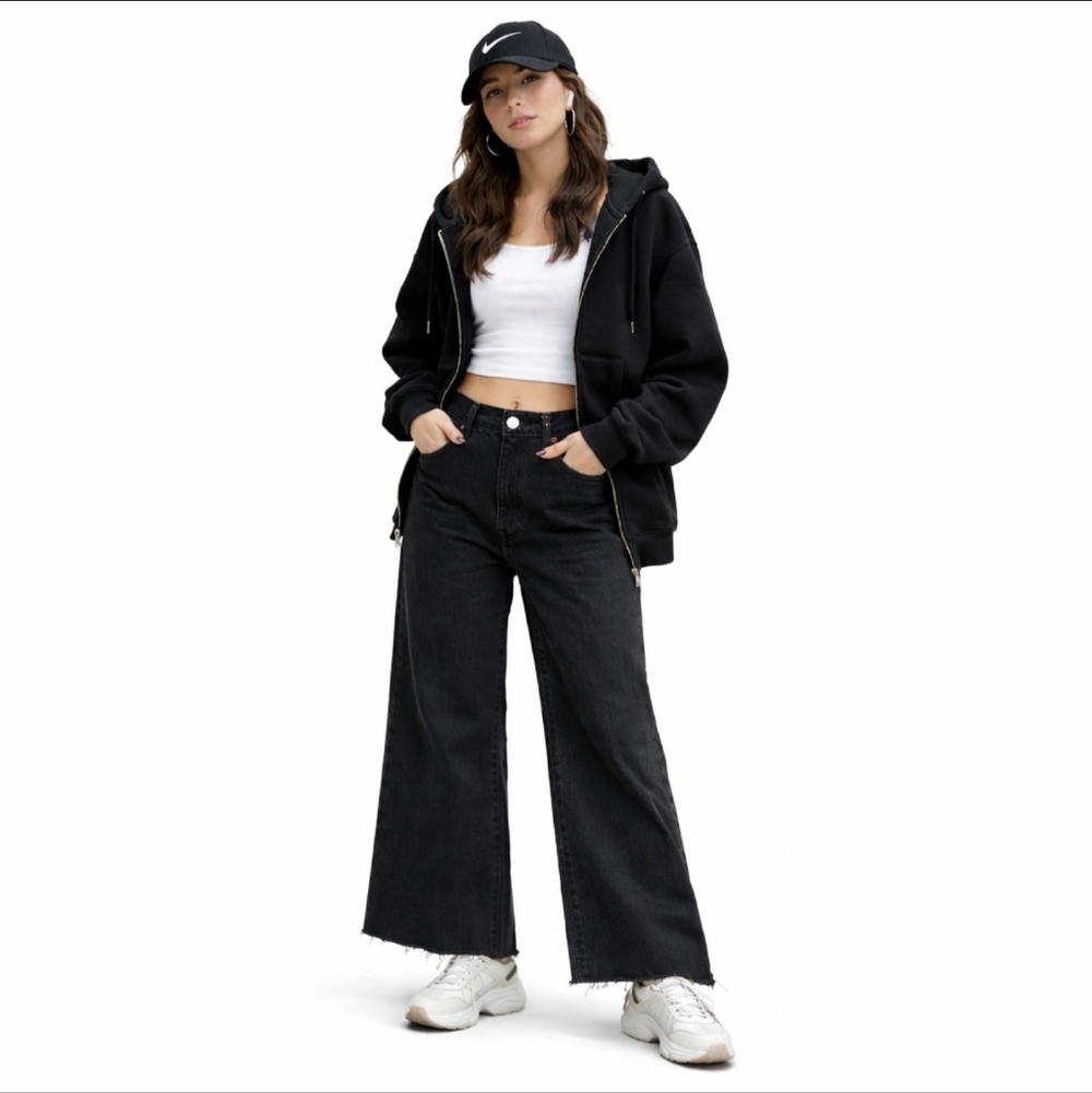 Frame Women Jeans Le Palazzo  Wide Leg High Rise Black Size 30